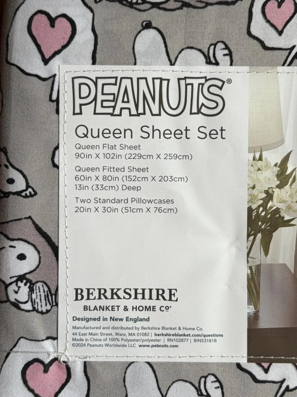 PEANUTS Sleeping Snoopy Pink Hearts QUEEN Size Sheet Set Sleeping Dreaming